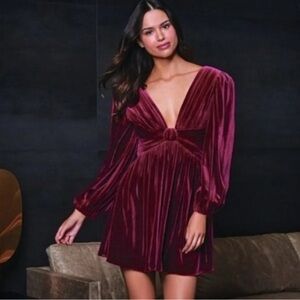 Gianni Bini Burgundy Velvet Long Sleeve Dress